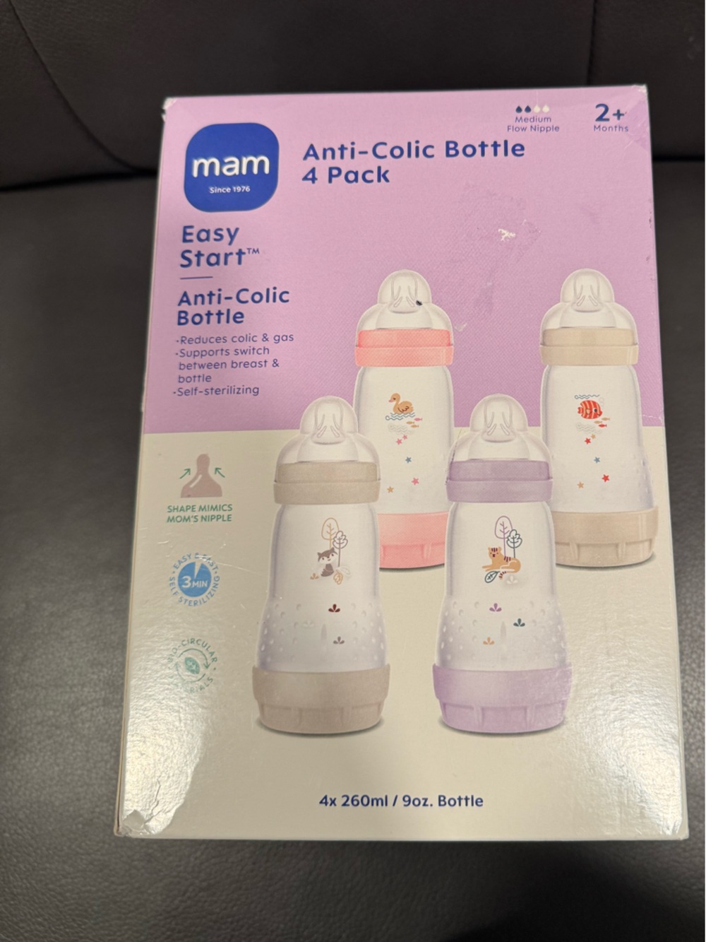 MAM 9oz Set of 4 Anti Colic Easy Start Bottles